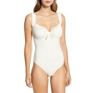 Reformation Nina Ruched Bodysuit in White Large